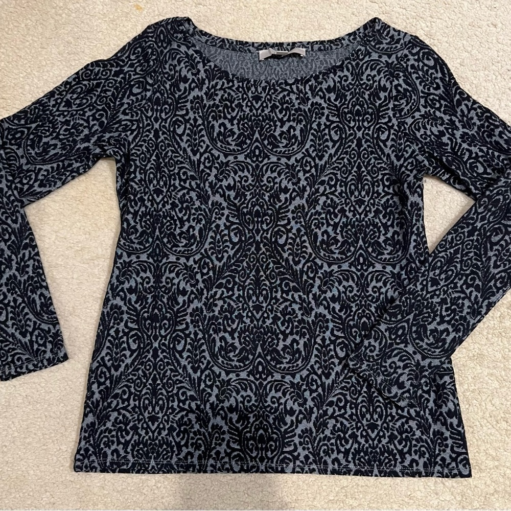 Loft Womens Top Long Sleeve Stretch Gray Black Size M.